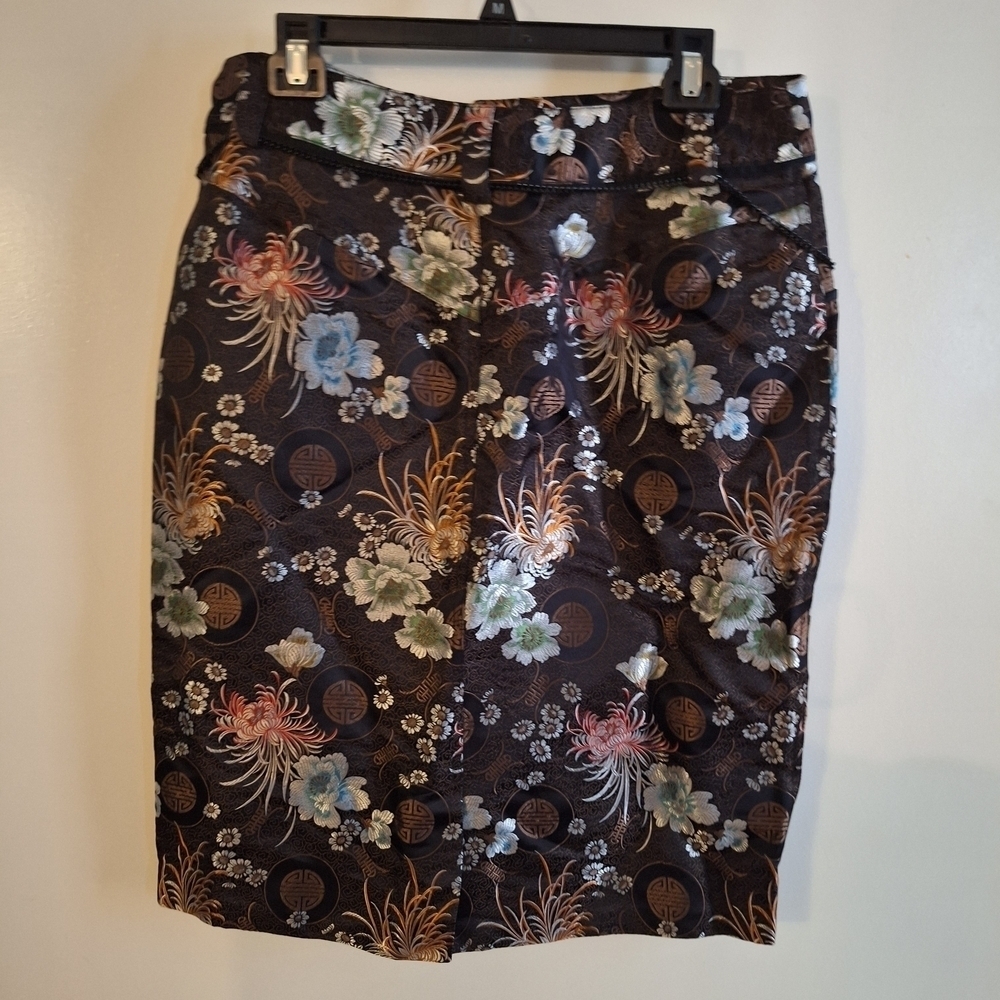 NWOT Mary Lucille Elegant Vintage Embroided Silk Rayon Black Pencil Skirt - Picture 4 of 8
